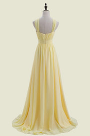 Daffodil Sleeveless Cross Straps A-Line Long Chiffon Bridesmaid Dresses