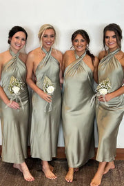 Stylish Halter Sleeveless Sheath Satin Bridesmaid Dresses