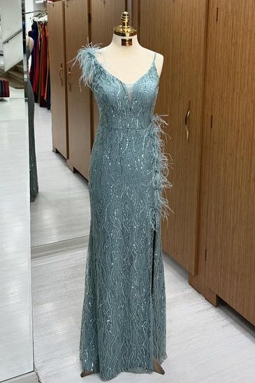 Deluxe Floor-Length V-Neck Sleeveless Sequined Mermaid Prom Dresses with Beading