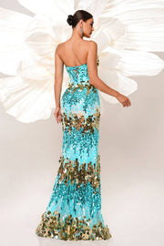 Sequined Strapless Mermaid Evening Dresses with Bow