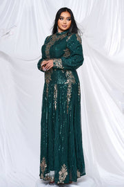 Plus Size A-Line Ankle-Length Sequin Evening Dresses with Long Sleeves