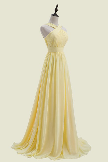 Daffodil Sleeveless Cross Straps A-Line Long Chiffon Bridesmaid Dresses