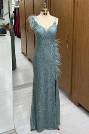 Deluxe Floor-Length V-Neck Sleeveless Sequined Mermaid Prom Dresses with Beading