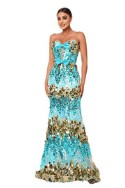 Sequined Strapless Mermaid Evening Dresses with Bow