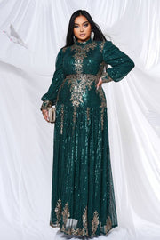 Plus Size A-Line Ankle-Length Sequin Evening Dresses with Long Sleeves