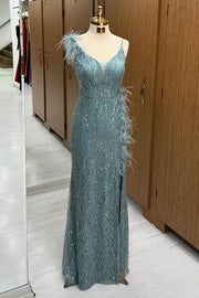 Deluxe Floor-Length V-Neck Sleeveless Sequined Mermaid Prom Dresses with Beading