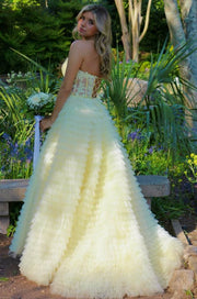 Daffodil Chic Strapless A-Line Tiered Sweetheart Party Dresses Tulle Long with Appliques