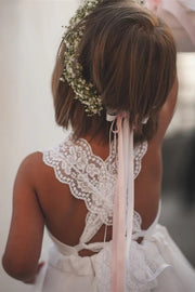 A-Line Ankle-Length Lace Tulle Flower Girl Dresses