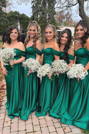 Dark Green Off-The-Shoulder Mermaid Satin Bridesmaid Dresses