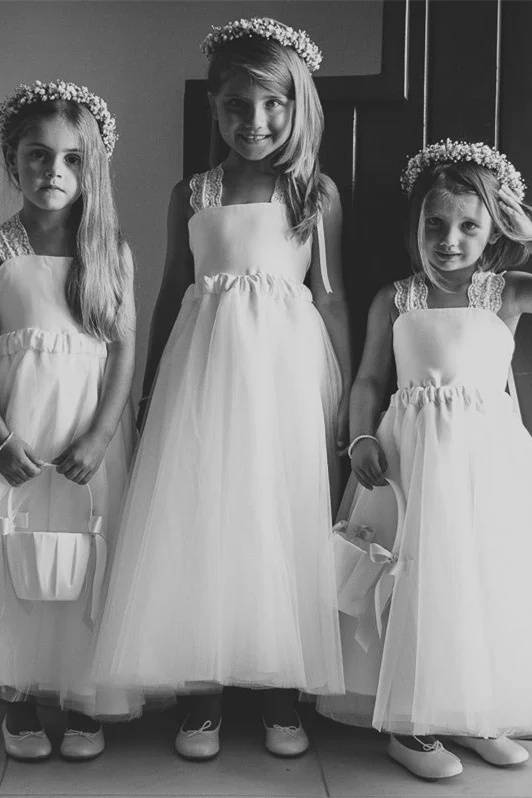 A-Line Ankle-Length Lace Tulle Flower Girl Dresses