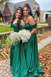 Dark Green Off-The-Shoulder Mermaid Satin Bridesmaid Dresses