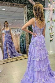 Lavender Deluxe Off-The-Shoulder A-Line Sequined Evening Dresses with Slit