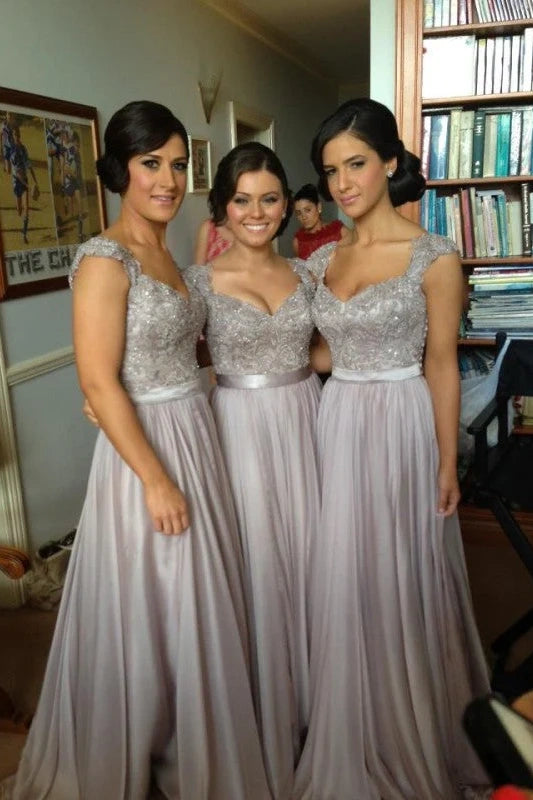 Luxurious V-Neck A-Line Lace Satin Bridesmaid Dresses