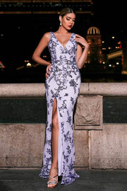 V-Neck Sleeveless Mermaid Prom Evening Dresses with Slit