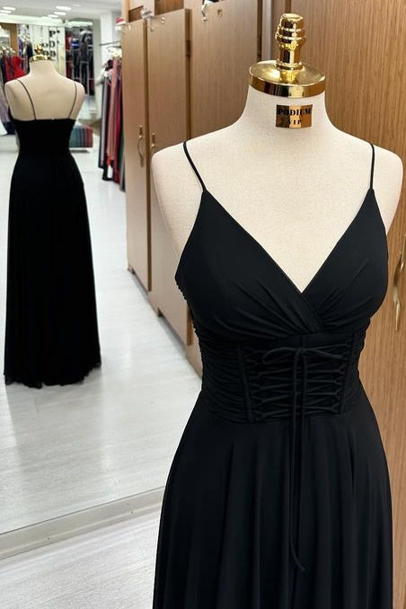 Stylish Floor-Length V-Neck Spaghetti Straps Sleeveless A-Line Chiffon Prom Dresses