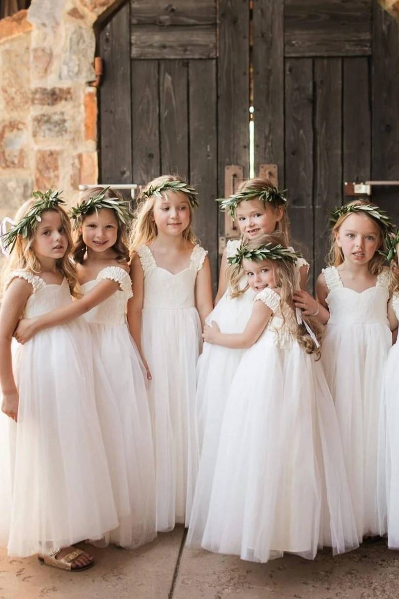 White A-Line Ankle-Length Tulle Flower Girl Dresses