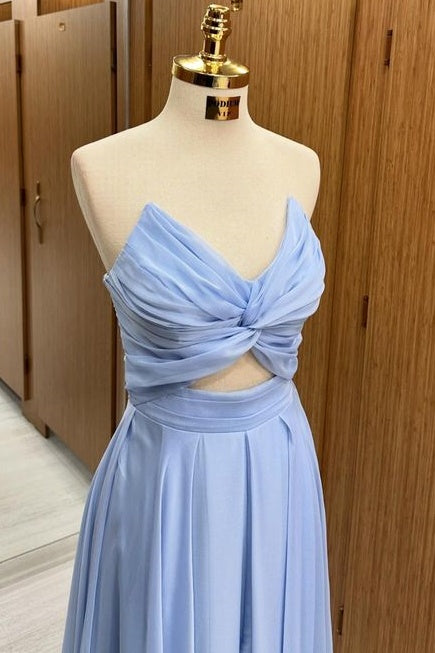 Elegant V-Neck Strapless Floor-Length A-Line Chiffon Prom Dresses