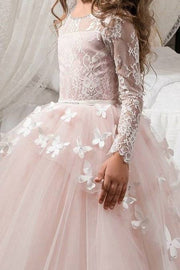 Jewel Neck Long Sleeves Ball Gown Flower Girl Dresses