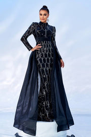 Sequined High Neck Floor-Length Mermaid Evening Dresses with Long Sleeves