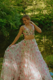 Two-Piece V-Neck Sleeveless Long A-Line Prom Dresses