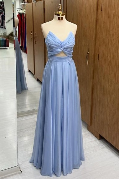 Elegant V-Neck Strapless Floor-Length A-Line Chiffon Prom Dresses