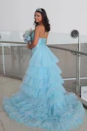 Luxurious One-Shoulder Sequined Column Tulle Prom Dresses with Train