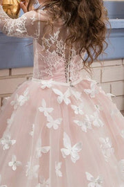 Jewel Neck Long Sleeves Ball Gown Flower Girl Dresses