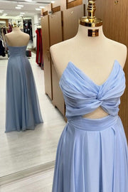 Elegant V-Neck Strapless Floor-Length A-Line Chiffon Prom Dresses