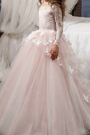 Jewel Neck Long Sleeves Ball Gown Flower Girl Dresses