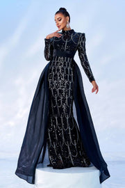 Sequined High Neck Floor-Length Mermaid Evening Dresses with Long Sleeves