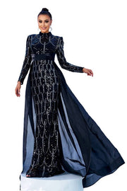 Sequined High Neck Floor-Length Mermaid Evening Dresses with Long Sleeves