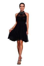 Black High Neck Sleeveless Short A-Line Tulle Prom Dresses