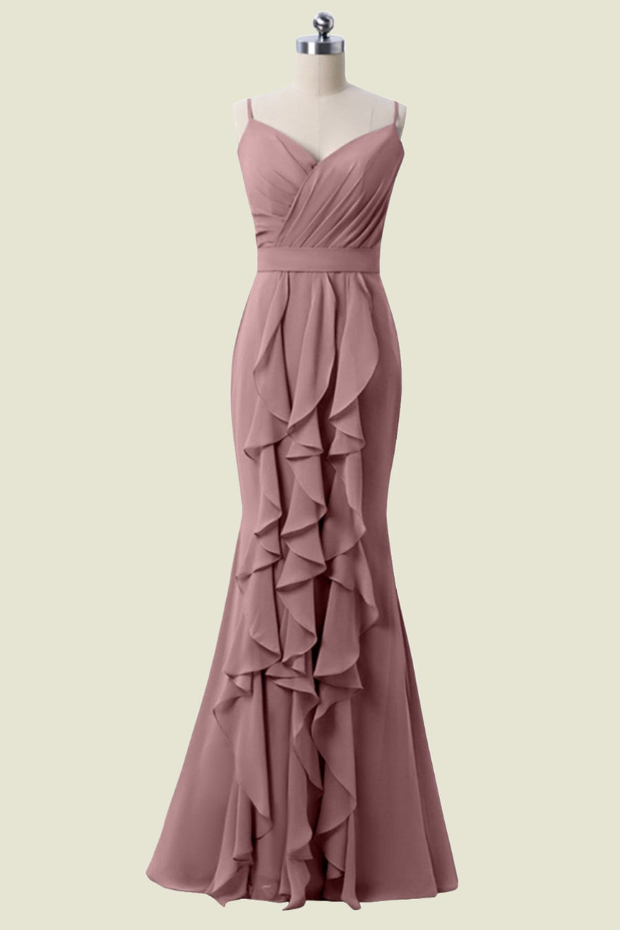 Dusk Spaghetti Strap Mermaid Ruffles Chiffon Bridesmaid Dresses