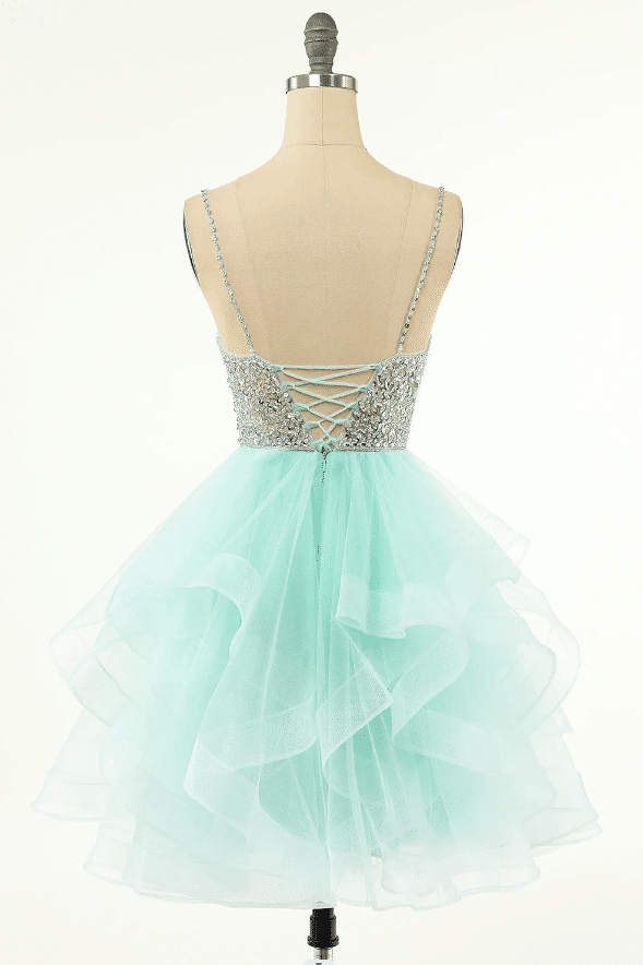 Mint Green V-Neck Sequined A-Line Short Homecoming Dresses