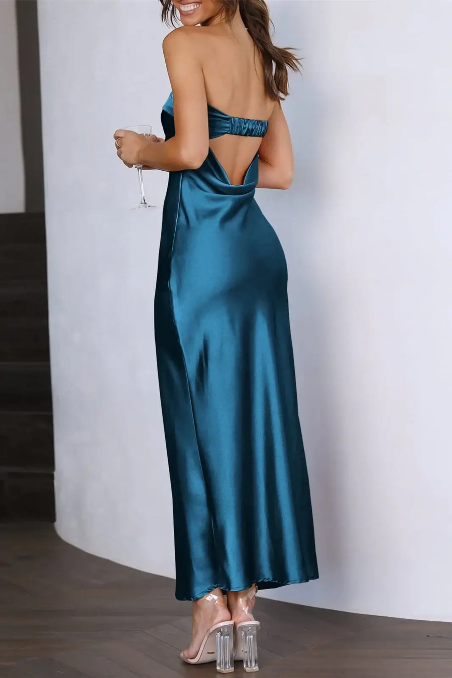 Trendy Strapless Ankle-Length Sheath Satin Bridesmaid Dresses