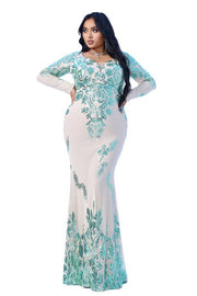 Plus Size Floor-Length Mermaid Sequin Evening Dresses with Long Sleeves