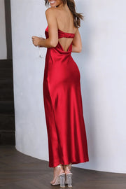 Red Trendy Strapless Ankle-Length Sheath Satin Bridesmaid Dresses