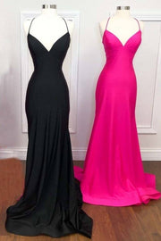 Black Mermiad V-Neck Long Satin Evening Dresses