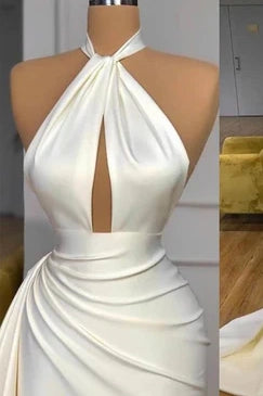 Ivory Mermaid Sleeveless Long Satin Prom Dresses