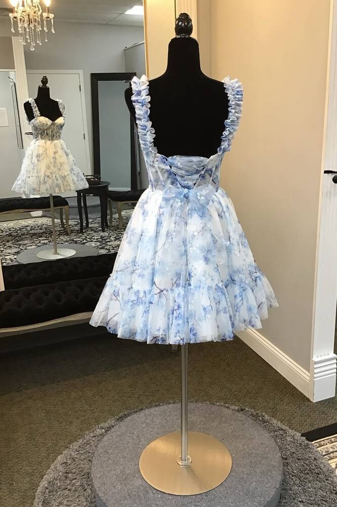 Elegant Sleeveless Sweetheart Short A-Line Tulle Short Homecoming Dress with Ruffles