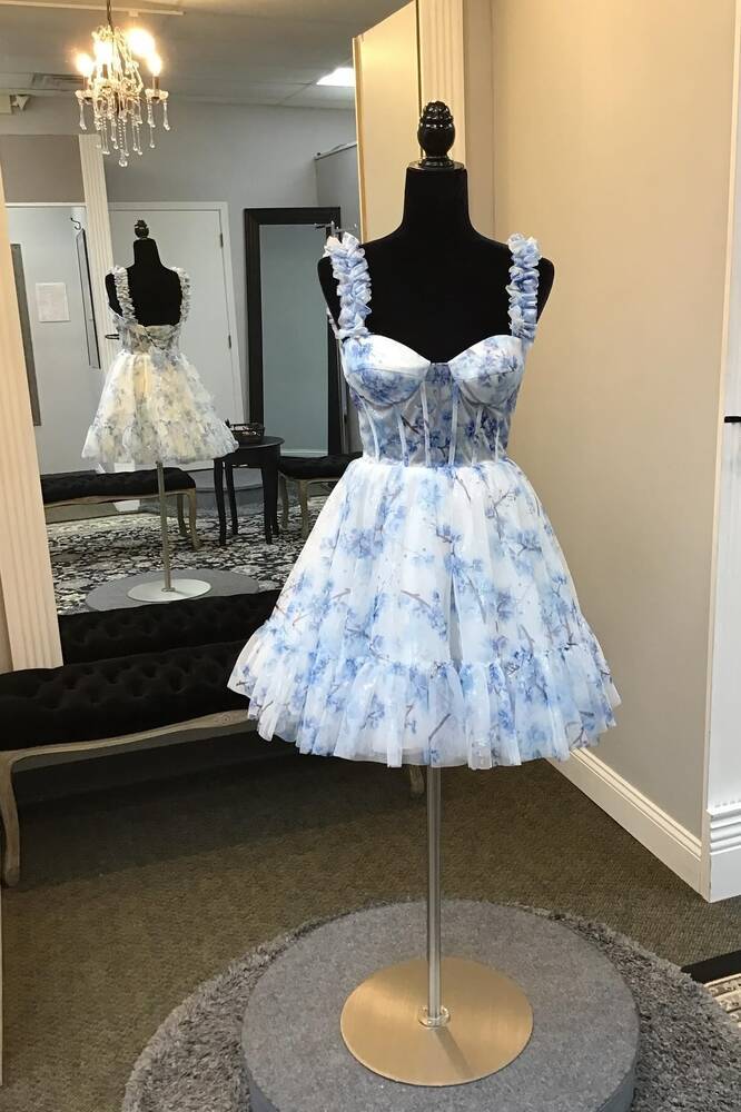 Elegant Sleeveless Sweetheart Short A-Line Tulle Short Homecoming Dress with Ruffles