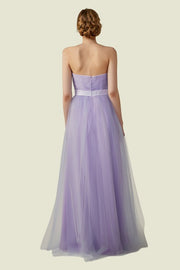 Lavender One-Shoulder Sweetheart A-Line Tulle Bridesmaid Dresses with Sash