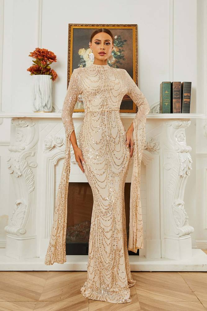 Sequined Long Sleeves Mermaid Evening Dresses