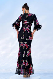 Black Half Sleeves V-Neck Evening Dresses