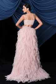 Pink Two-Piece A-Line Tulle Evening Dresses with Ruffles