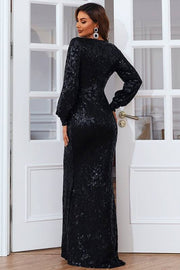 Black Sequined Deep V-Neck Mermaid Evening Dresses with Slit