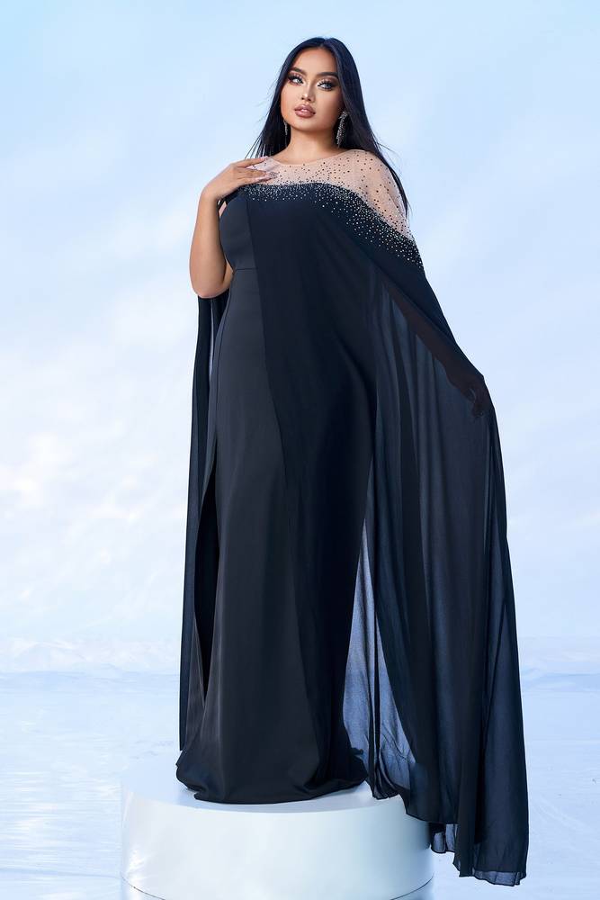 Plus Size Black Jewel Neck Mermaid Prom Dresses with Slit