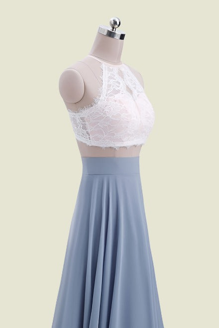 Sexy Crew Neck Two-Piece A-Line Lace Chiffon Bridesmaid Dresses