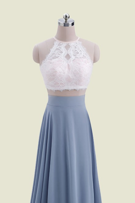 Sexy Crew Neck Two-Piece A-Line Lace Chiffon Bridesmaid Dresses