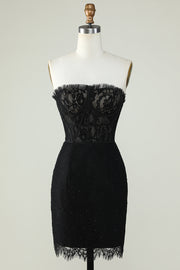 Black Strapless Lace Mermaid Short Homecoming Dresses